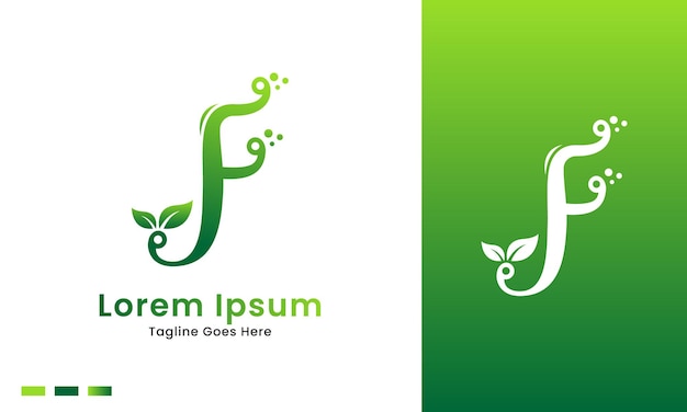 Eco initial letter f with gradient nature green leaf logo icon and illustration design