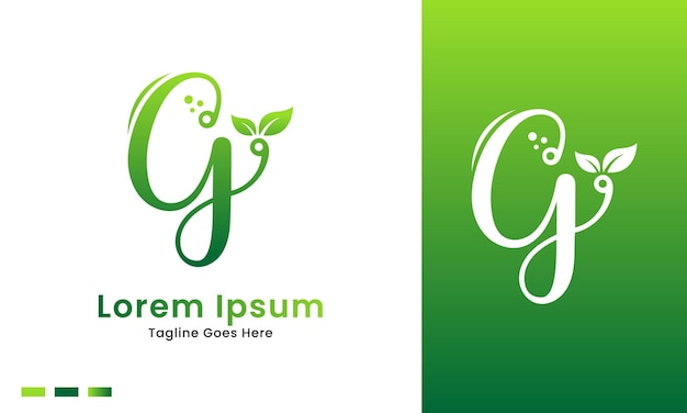 Eco initial letter g with gradient nature green leaf logo icon and illustration design