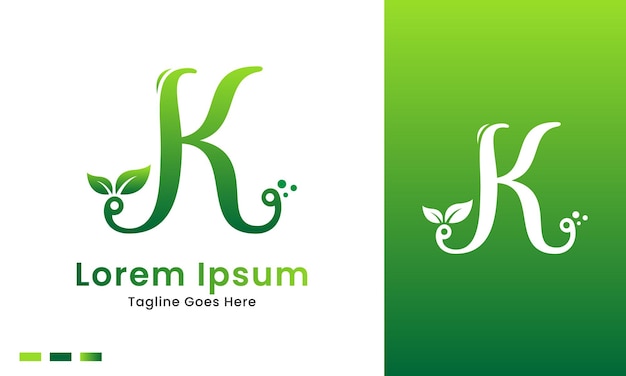 Eco initial letter k with gradient nature green leaf logo icon and illustration design