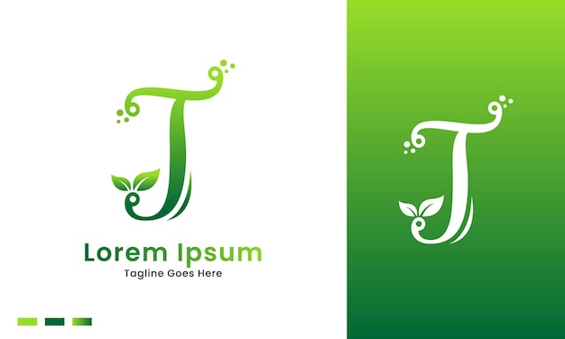 Eco initial letter t with gradient nature green leaf logo icon and illustration design