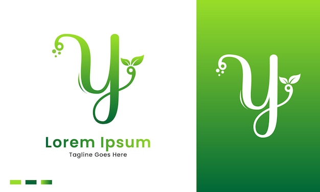 Eco initial letter y with gradient nature green leaf logo icon and illustration design