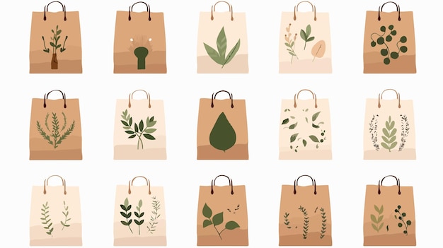 Vector eco packages set paper shopping bag kraft box organic