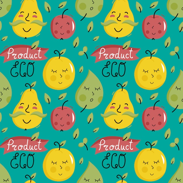 Eco product seamless pattern with fruit characters