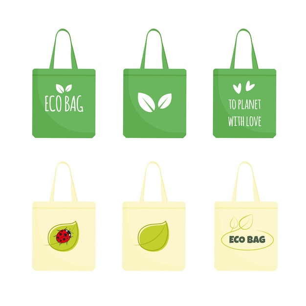 Eco reusable bags with different prints set