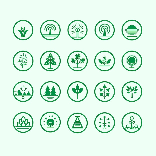 Eco set of icons leaf tree sustainability on white background Leaves tree chemistry Environme