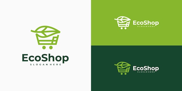 Eco shop logo design, combination of trolley and leaf