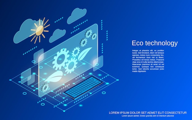 Eco technology flat 3d isometric vector concept illustration