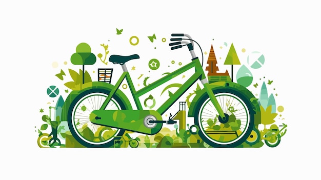 Vector ecofriendly bicycle with cartoon icons for green transportation concept