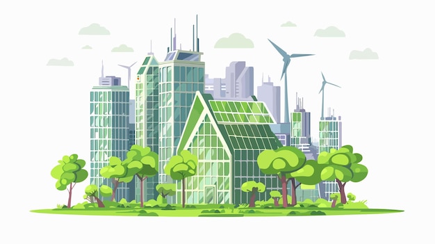 Vector ecofriendly green building concept with vector elements