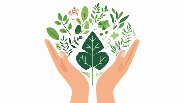 Vector ecofriendly green logo design with hand holding plant for recycling concept