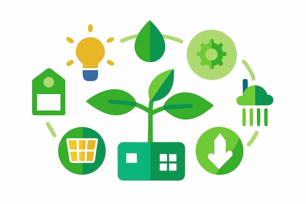 Vector ecofriendly icons green technology and sustainable solutions vector illustration