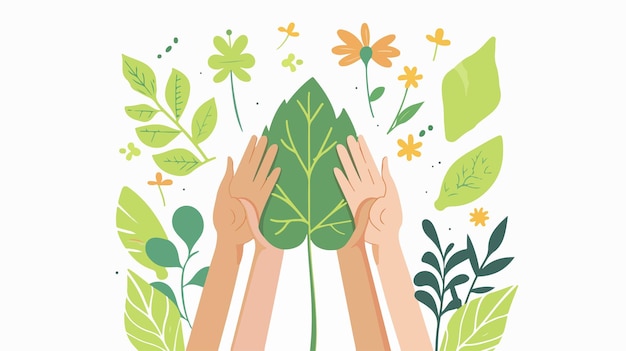 Vector ecofriendly logo with hands holding green leaf