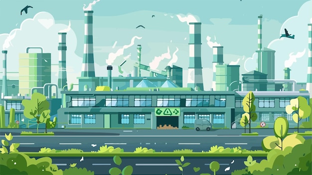 EcoFriendly Recycling Factory Vector Illustration