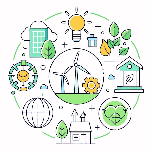 Vector ecofriendly technology and sustainable energy illustration