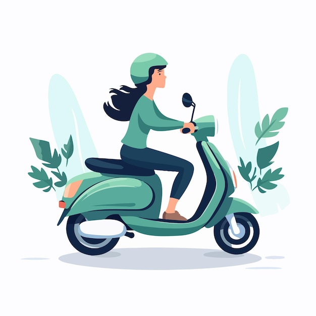 Vector ecofriendly woman driving electric moped sustainable transportation concept