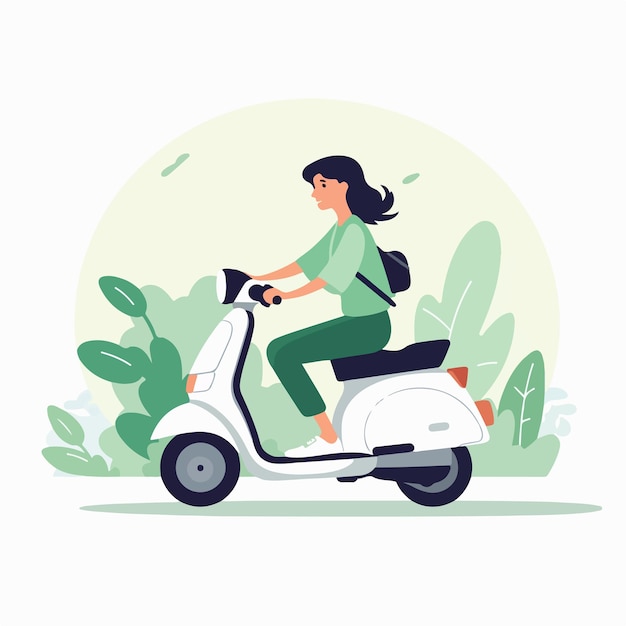 Vector ecofriendly woman driving electric moped sustainable transportation concept