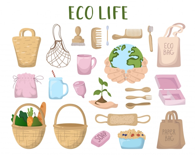 Ecological concept - eco bags, cutlery, stuff