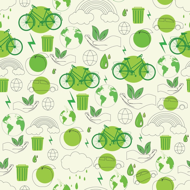 Ecological element to environment conservation seamless pattern