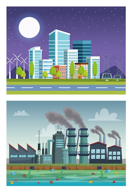 Ecology city and industry pollution scenes