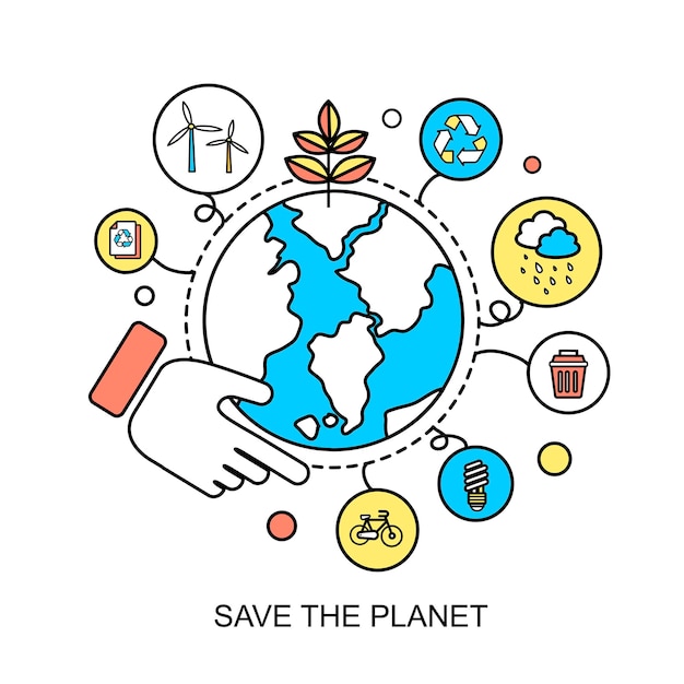 ecology concept: save the planet in flat line style