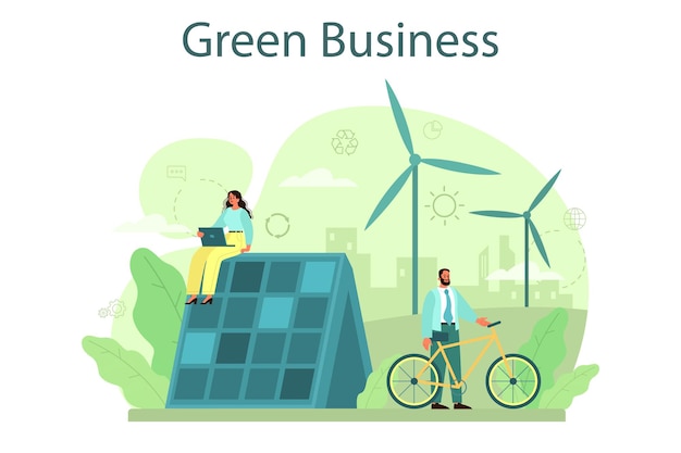 Ecology or eco friendly business. Business people taking care of nature and protect the environment. Green energy and polution free production.