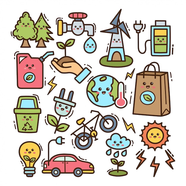 Ecology element in kawaii doodle illustration