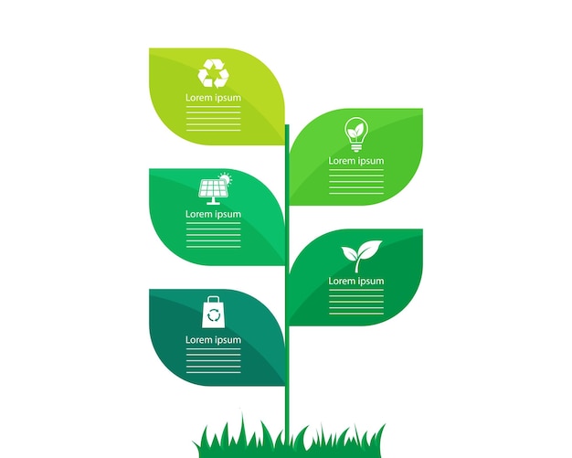 Vector ecology and environment tree and icon infographic on white background save world and energy