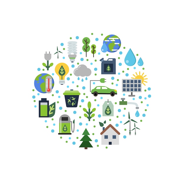 Vector   ecology flat icons gathered in circle  