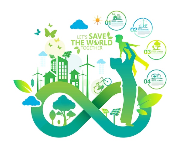 Ecology.Green cities help the world with eco-friendly concept ideas.vector illustration