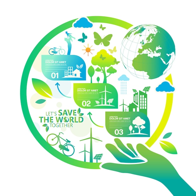 Ecology.Green cities help the world with eco-friendly concept ideas.vector illustration