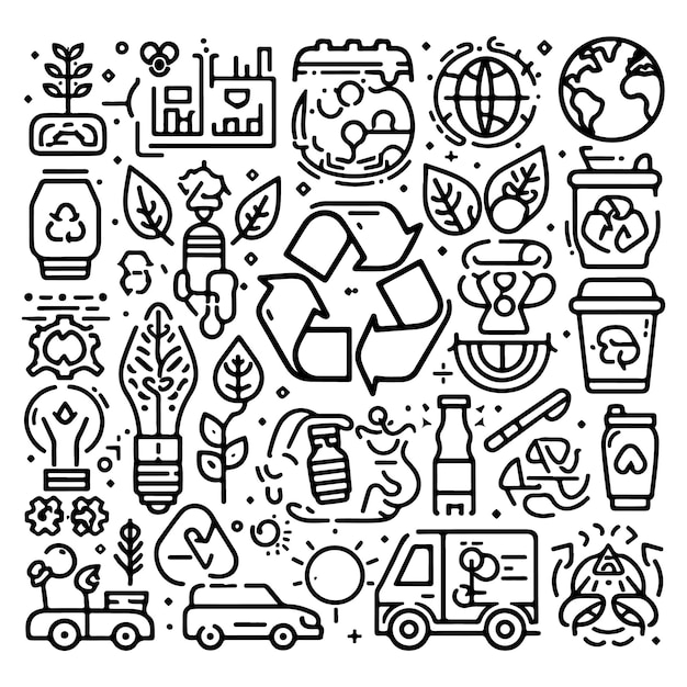 Ecology green recycle technology and environment thin line icons set eco consumption vector