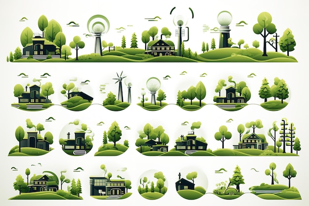 ecology icons plant tree factory wind