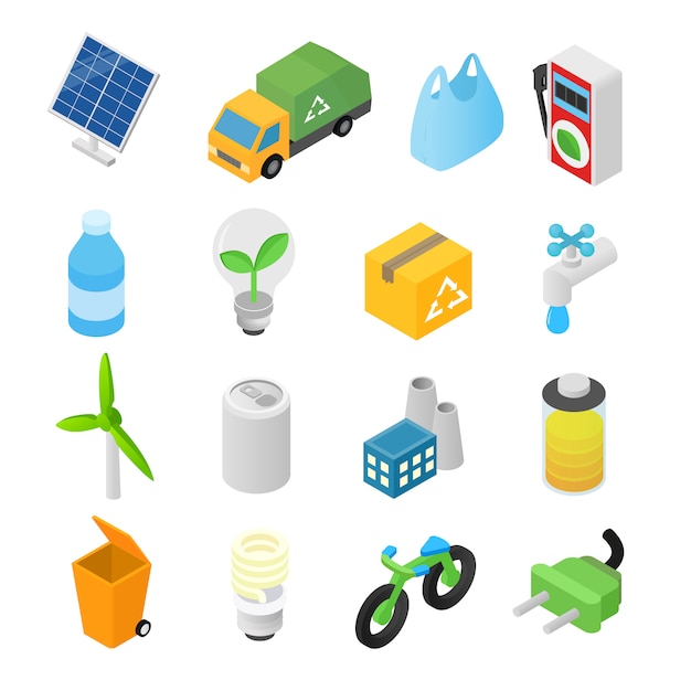 Ecology isometric 3d icons set