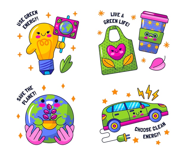 Ecology and save the planet sticker set