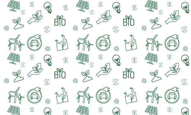 Ecology seamless pattern with thin line icons for environmental, recycling, renewable energy, nature