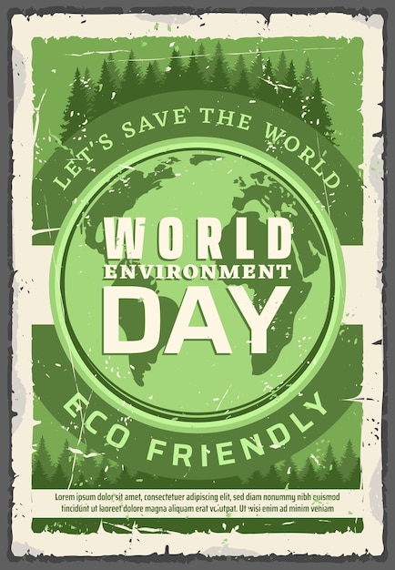 Ecology world environment day retro vector poster