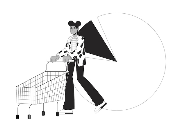 Ecommerce customer analytics black and white 2D line cartoon character