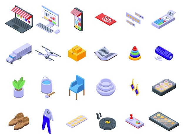 Ecommerce icons set isometric vector Online shop Store card