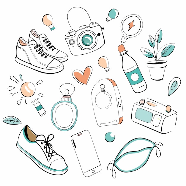 Vector ecommerce product creative doodles vector set