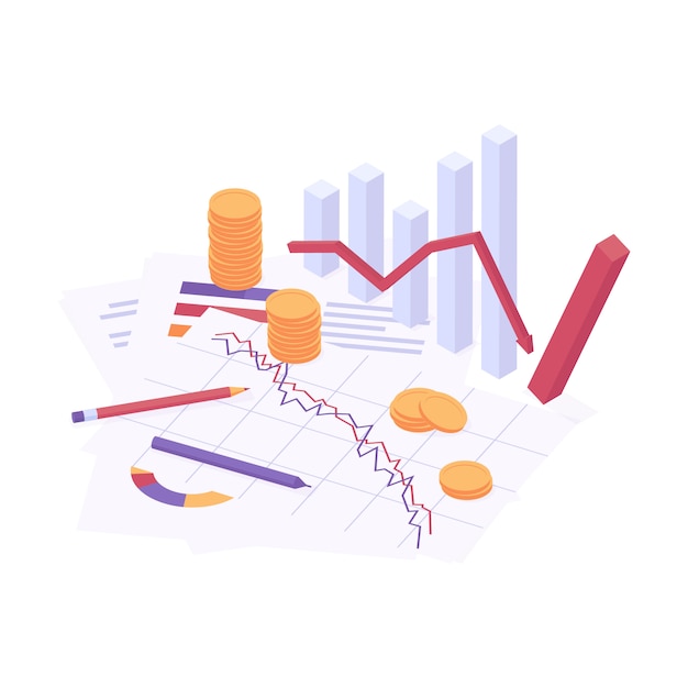 Vector economic crisis isometric vector illustration