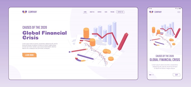 Economic crisis web page and onboarding screen template.