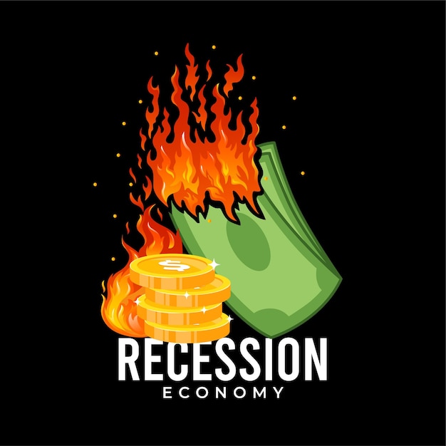 economic recession warning with burning money illustration