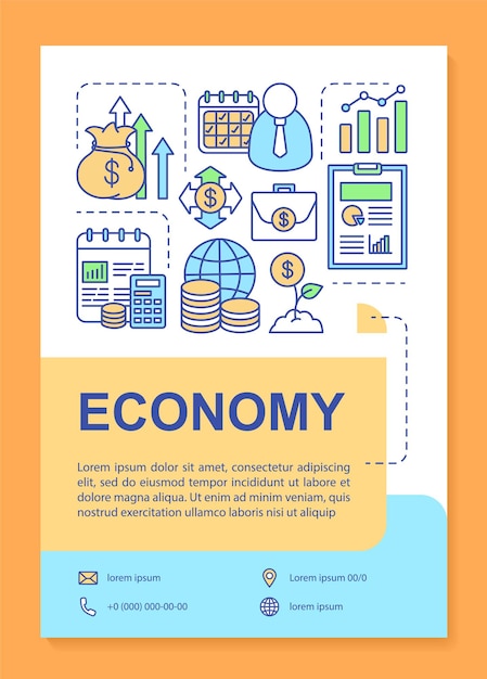 Economy brochure template layout. Financial management. Flyer, booklet, leaflet print design with linear illustrations. Vector page layouts for magazines, annual reports, advertising posters