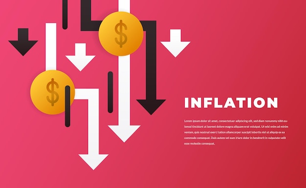 Economy crash inflation bankrupt financial crisis with downtrend arrow with dollar money concept with red background