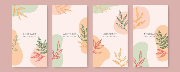 ector set of colorful social media   stories design templates   with leaves and waves universal creative organic boho design