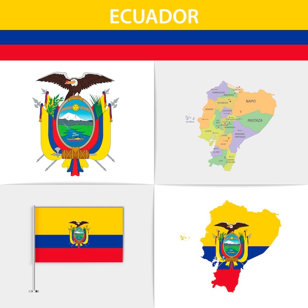 Ecuador flag map and coat of arms