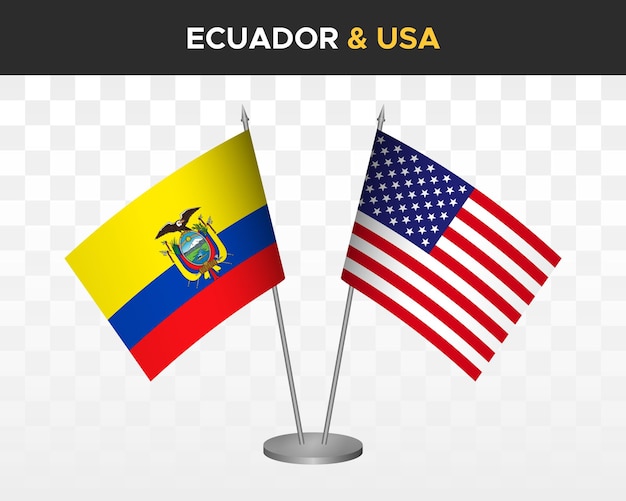 Ecuador vs USA America desk flags mockup isolated 3d vector illustration ecuadorian table flag