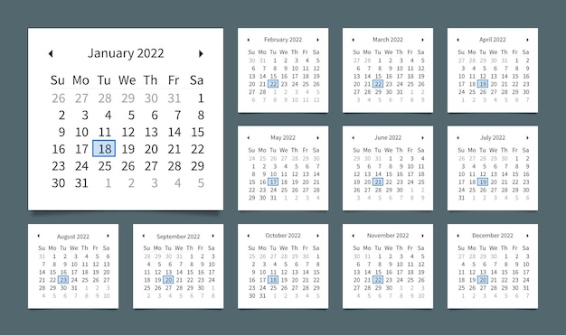 Editable 2022 new year digital web calendar planner and schedule template Week starts on sunday