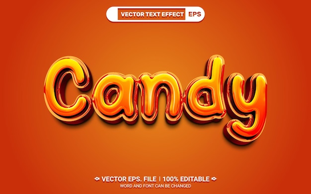 Editable 3d glossy yellow candy vector text style effect