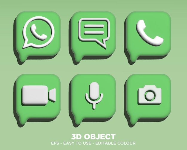 Editable 3D Whatsapp icon on green background mockup